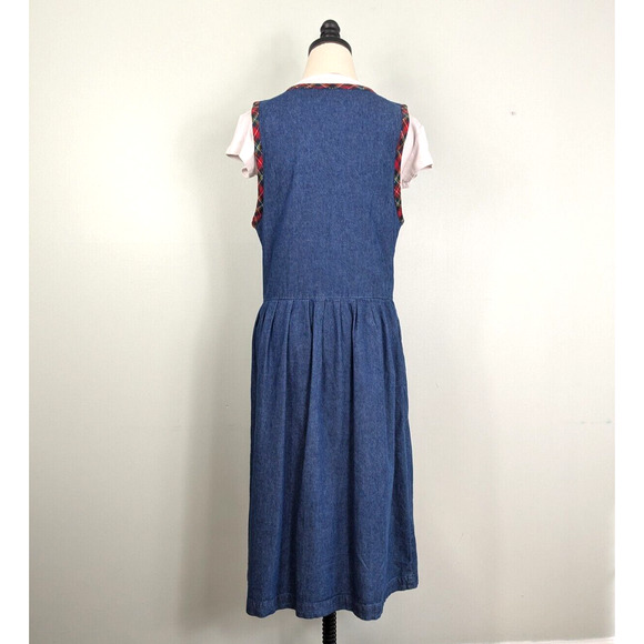 Talbots Midi Jumper Dress 6P Blue Denim Tartan Plaid Vintage 90s Teacher Preppy - Picture 3 of 10